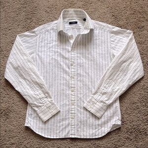 Vintage Burberry Logo White Striped Button Down Long Sleeve Shirt